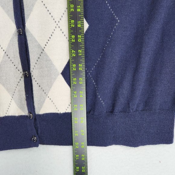 Talbots Sweater Womens 3XL Navy Blue Cream Italian Merino Wool Argyle Cardigan - Picture 5 of 8